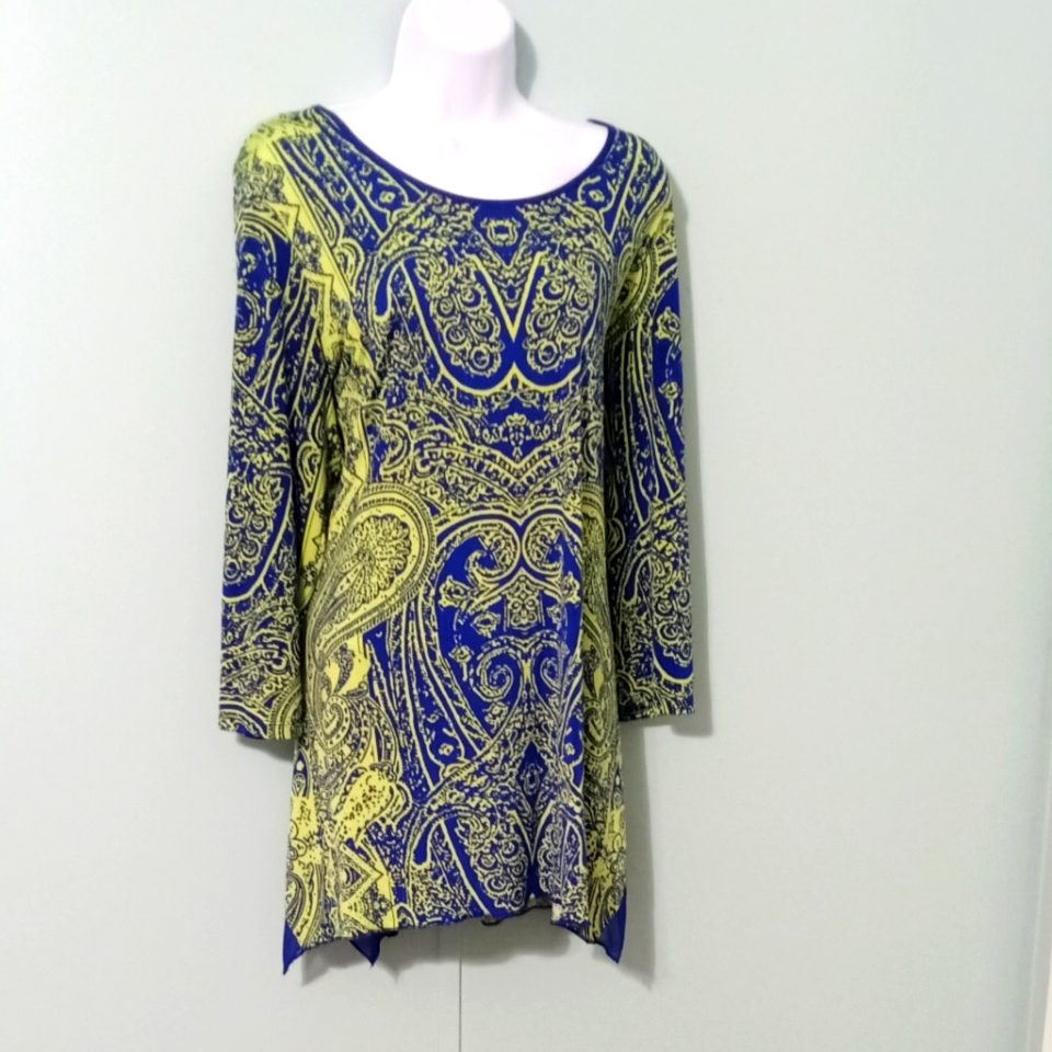 Nygard Blouse Size Small Blue /Lime Green Paisley